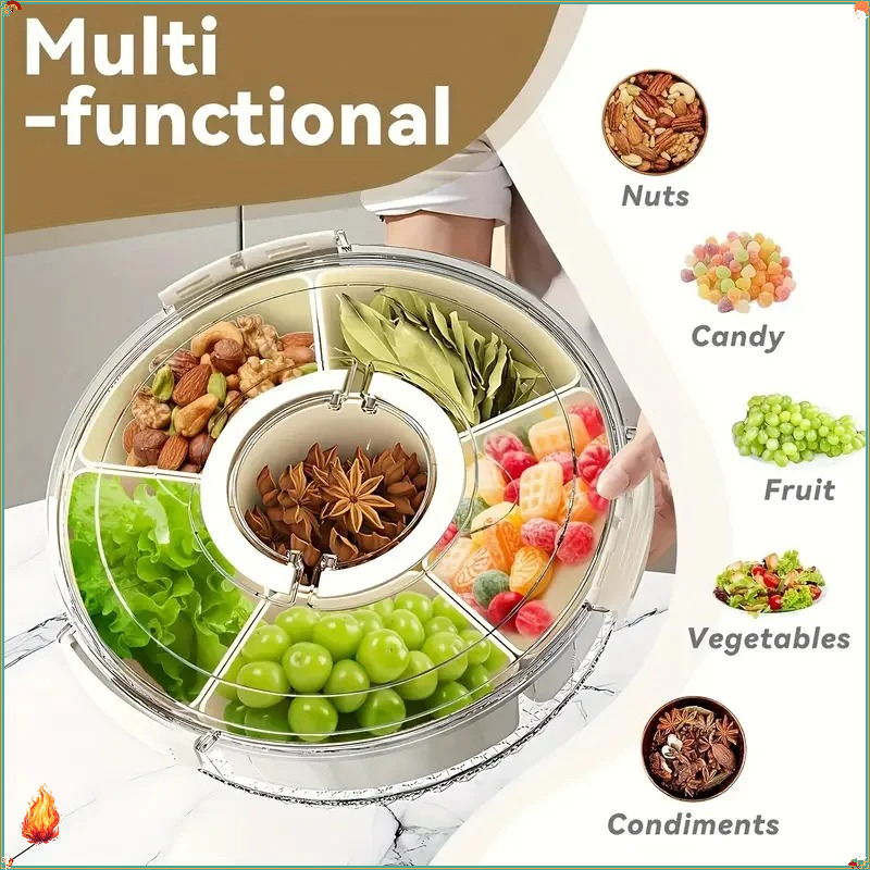 Food Storage Dividers - Divided Rotating Serving Tray Lid Handle