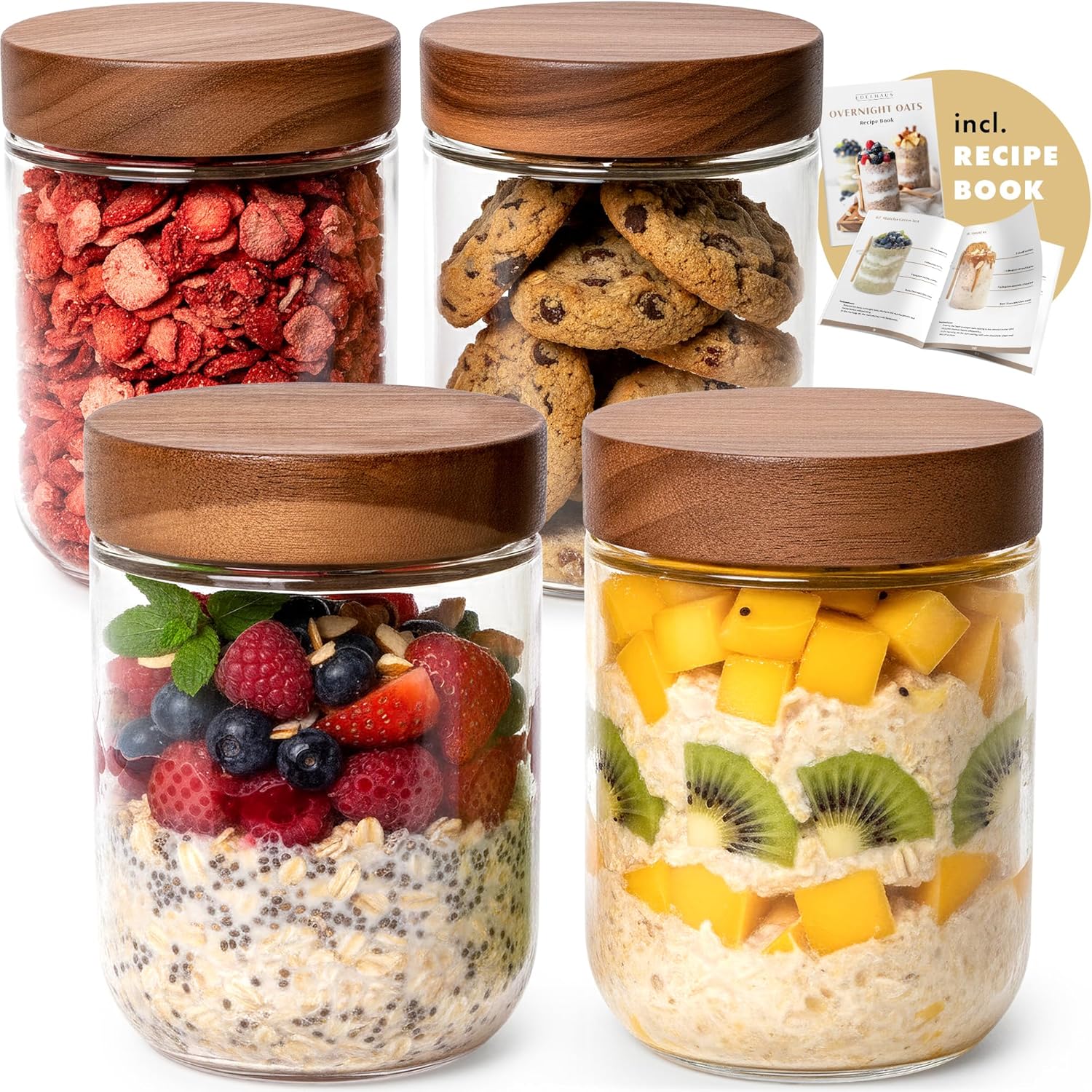 Storage Food Prep - Overnight Oats Containers with Lids Acacia