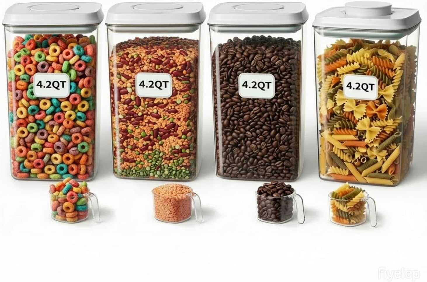 Food Storage With Scoop - 4 Pcs Large Pop Airtight Food