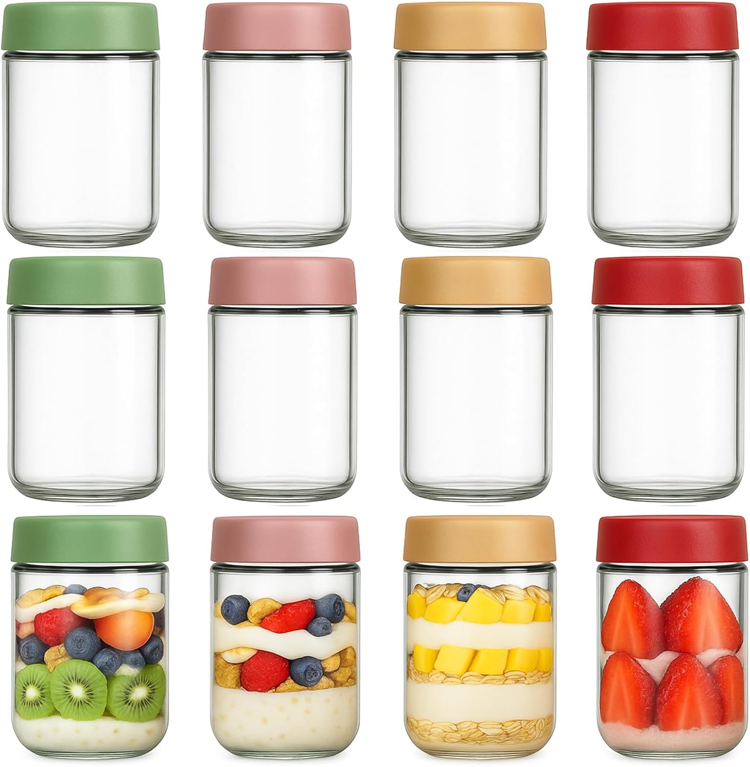 Food Storage With Glass Lids - 12 Pack Overnight Oats Containers with
