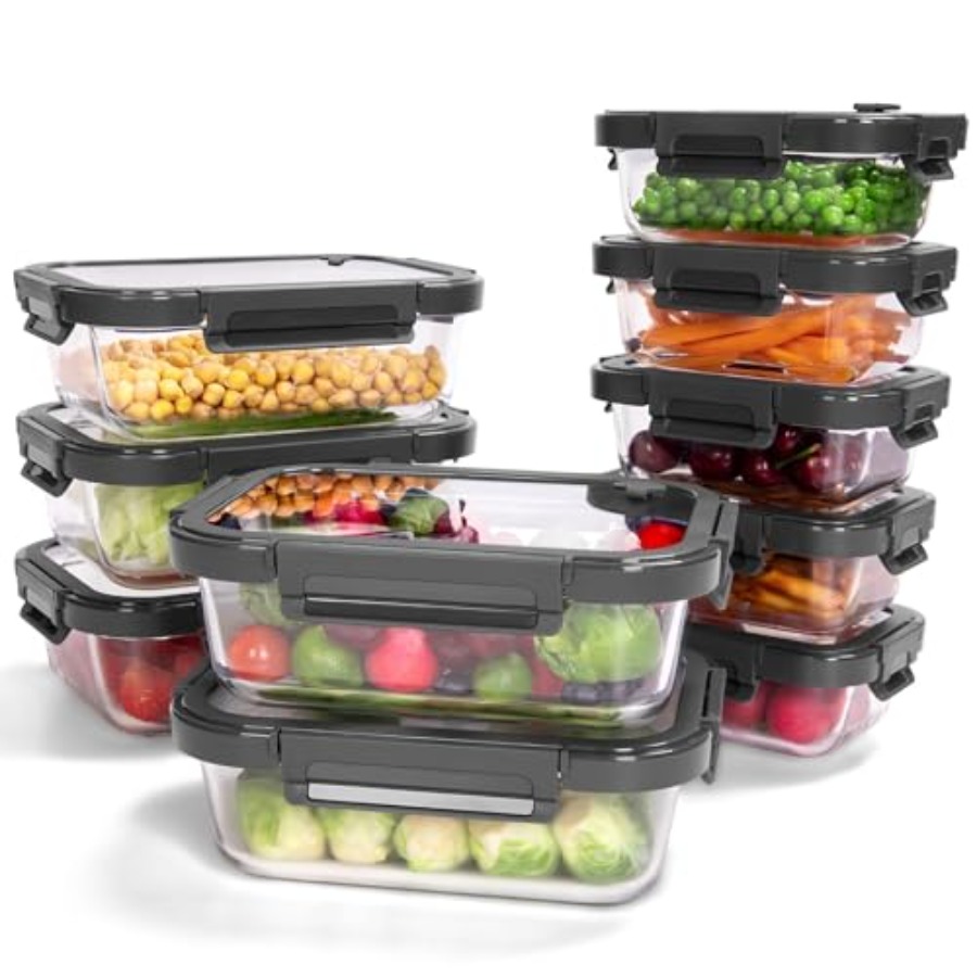 Food Storage Safe - 10-Pack Glass Food Storage Containers with