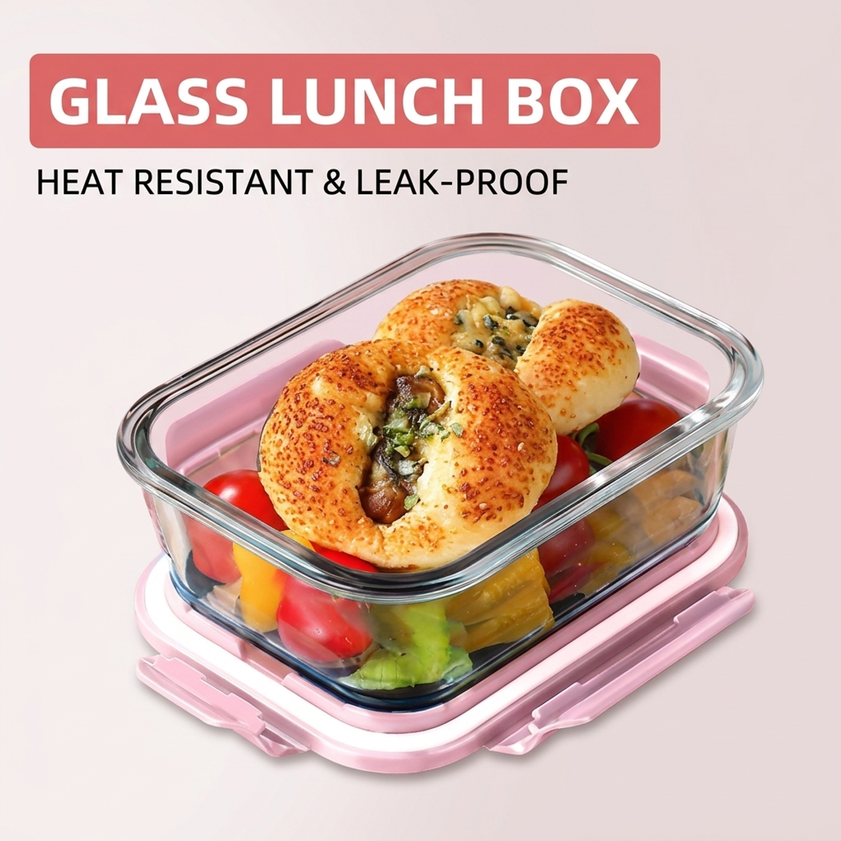 Storage Food Prep - Pink Glass Bento Lunch Box,Compartments Leakproof