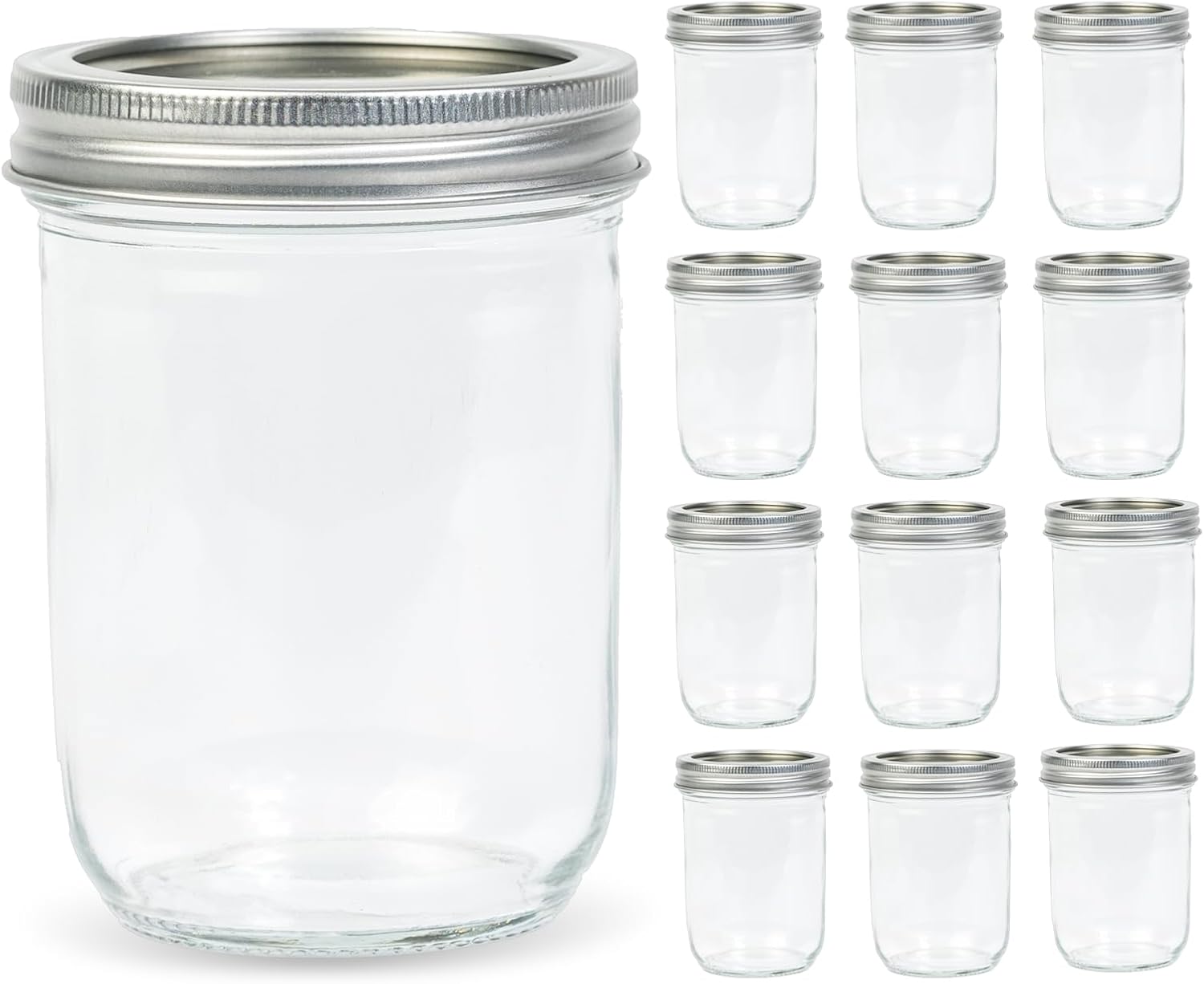 Food Storage With Glass Lids - 12 Pack 16 oz Wide Mouth