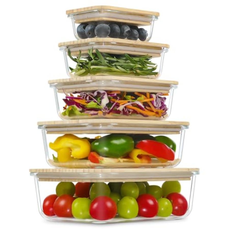 Storage Food Prep - Glass Containers with Bamboo Lids Meal