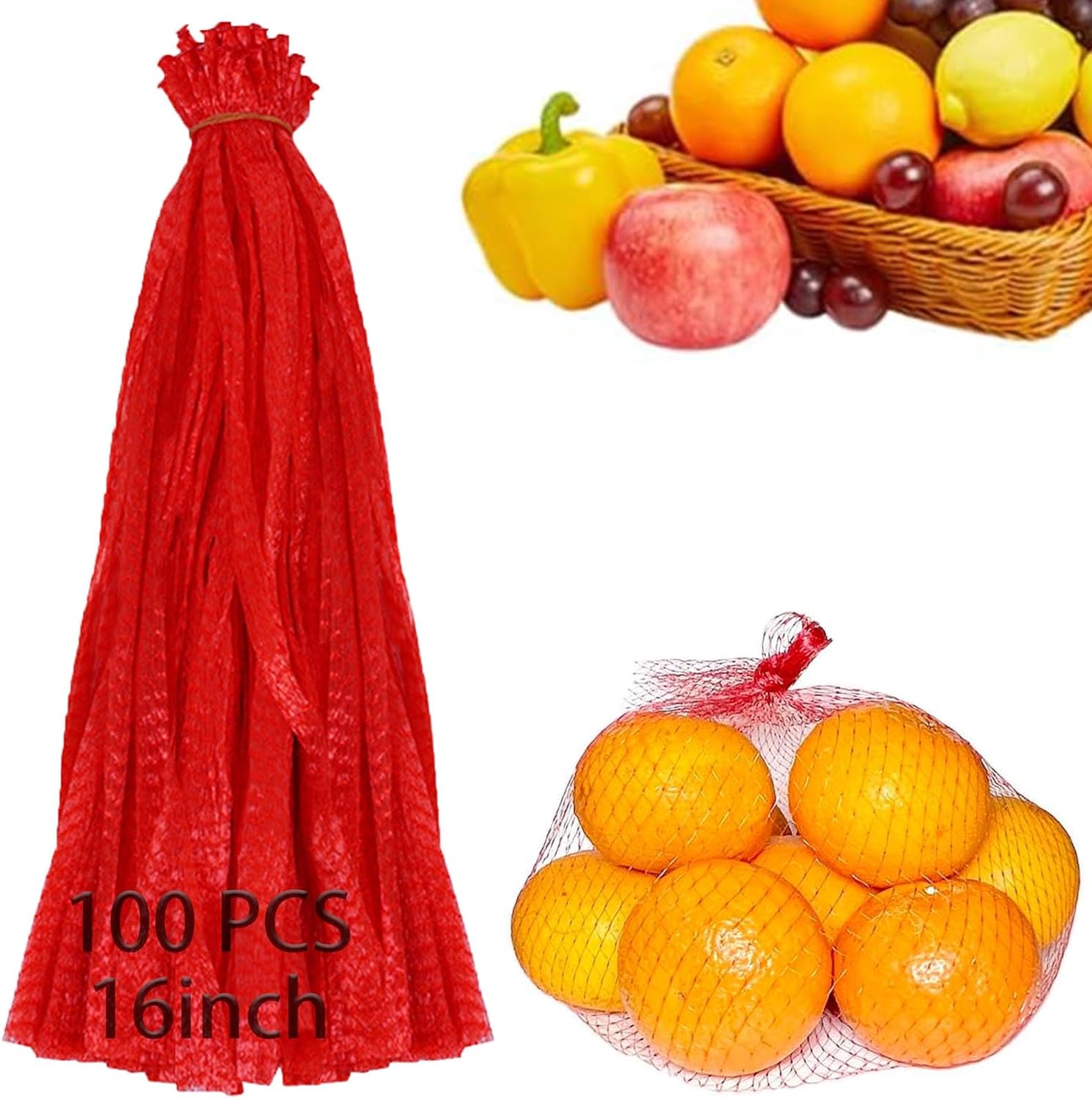 Produce Bag Reusable Mesh - 100Pcs Reusable Mesh Produce Bags, 16