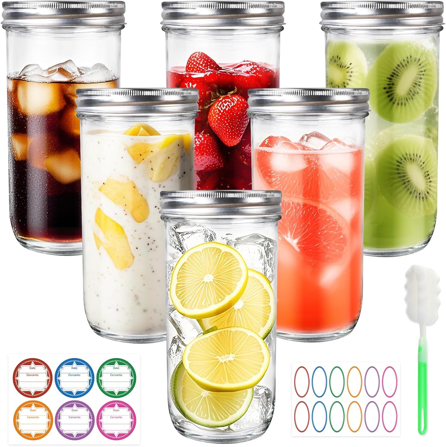 Food Storage With Glass Lids - Jars Wide Mouth 6 Pack, 24oz