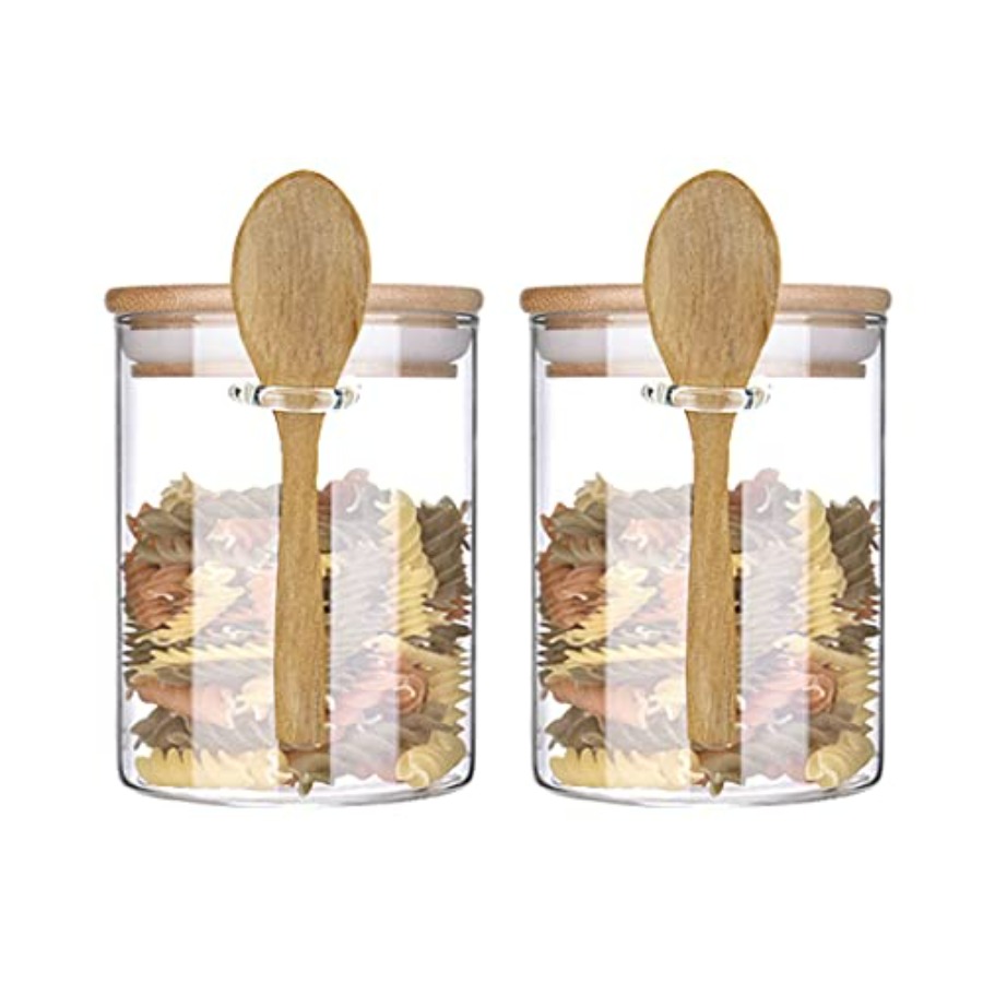 Food Storage With Scoop - Glass Jar Containers with Bamboo Airtight