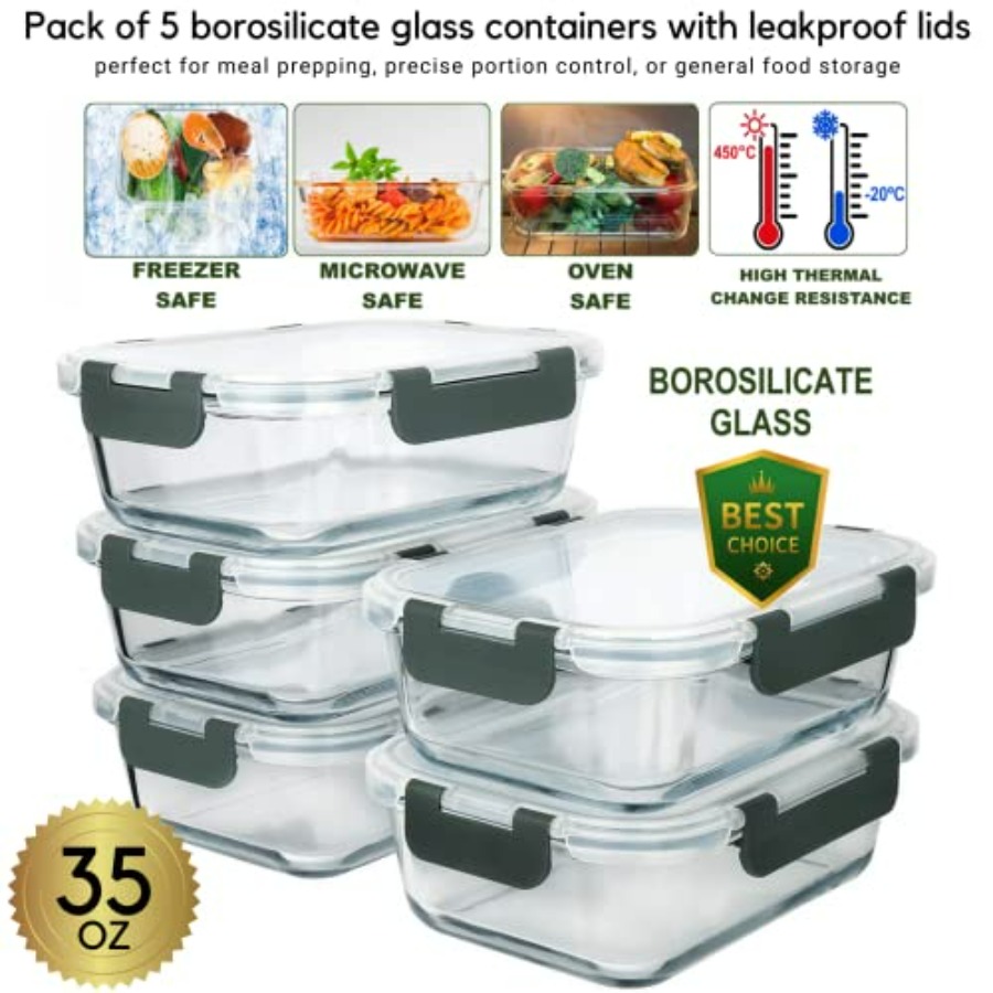 Glass Meal Prep Containers: 5  - огляд і ціна Storage Food Prep