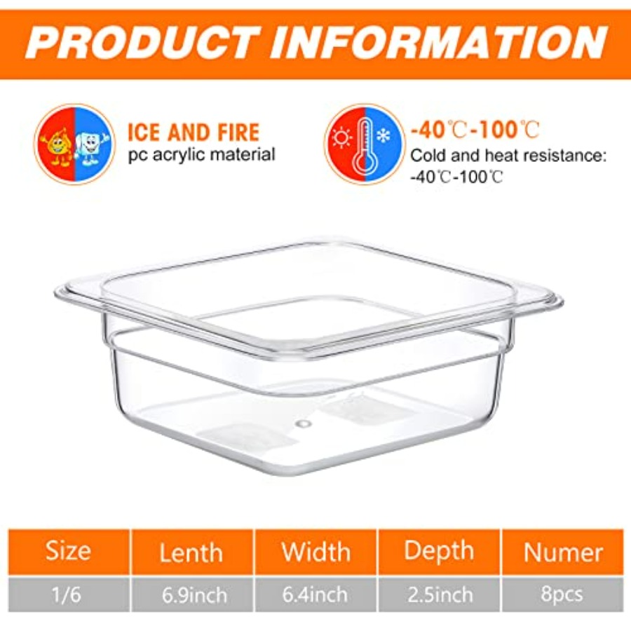 8 Pcs 1/6 Size, 2.6 Inch Deep  - огляд і ціна Storage Food Prep