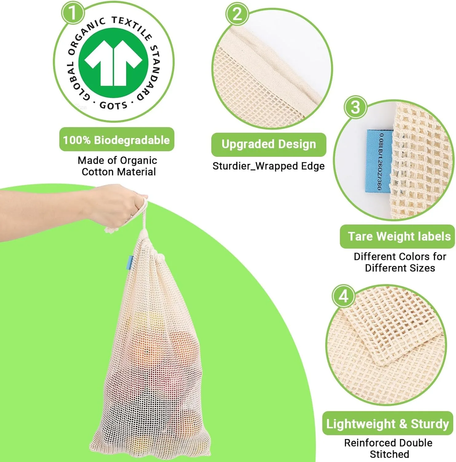 Weedi 3/6pack Reusable Cotton  - огляд і ціна Produce Bag Reusable Mesh