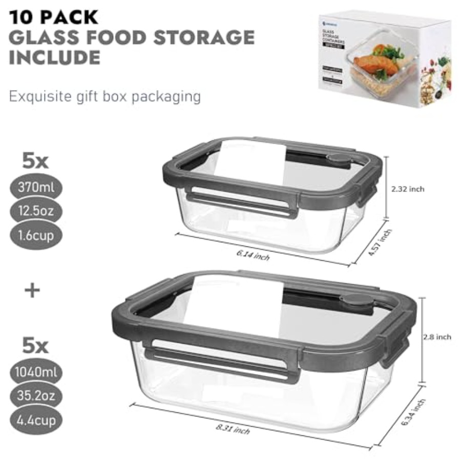 10-Pack Glass Food Storage Con - огляд і ціна Food Storage Safe