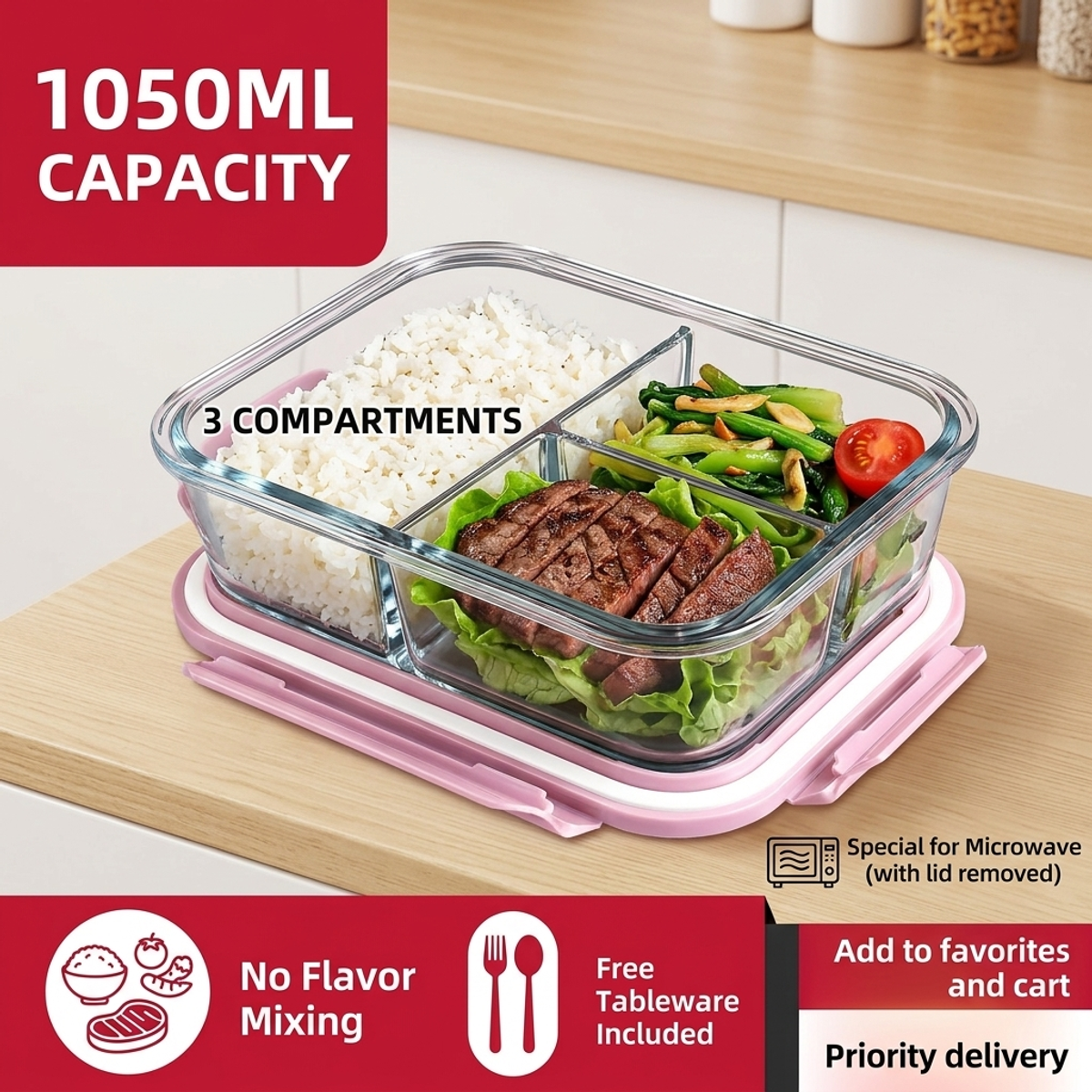 Pink Glass Bento Lunch Box,Com - огляд і ціна Storage Food Prep