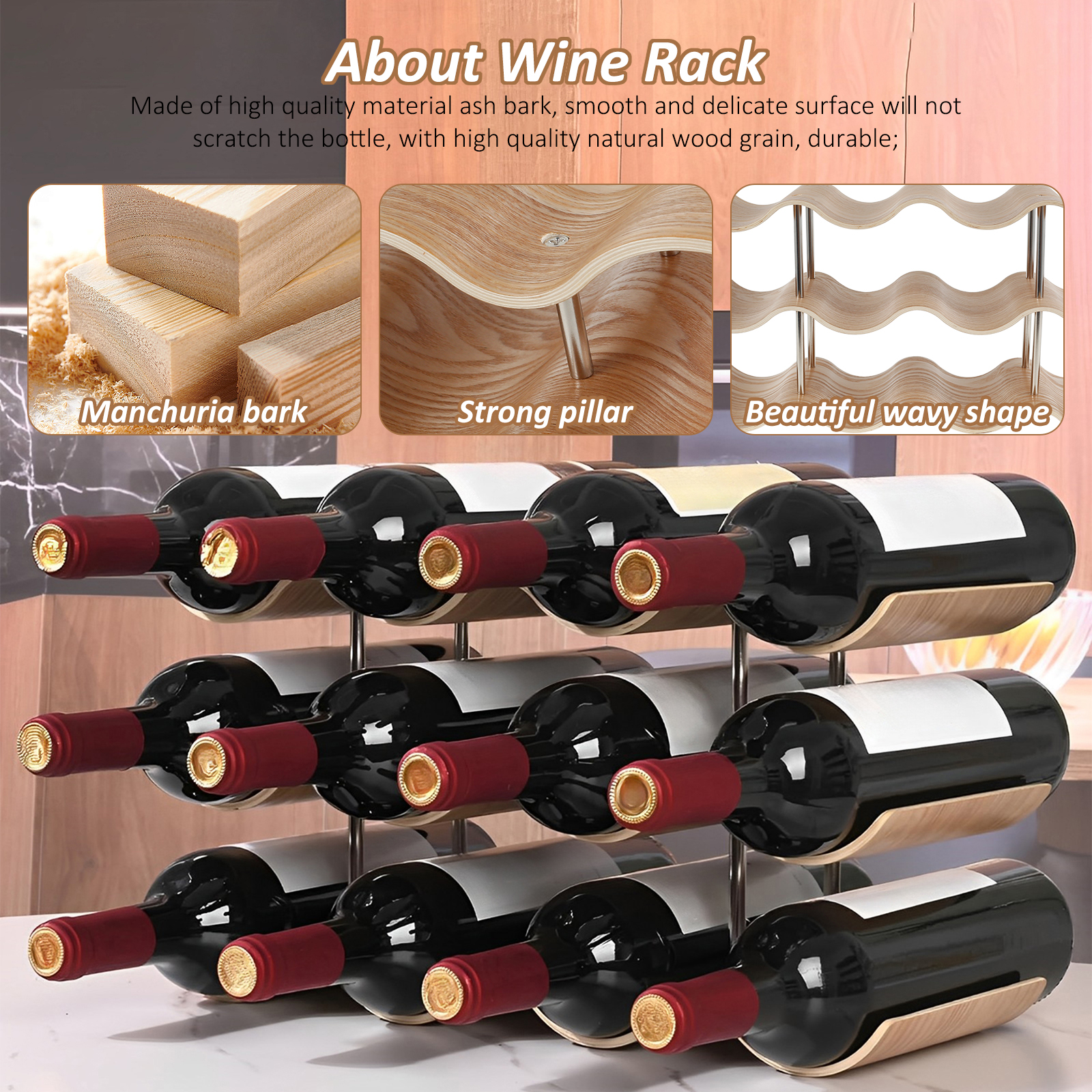 2/3-Tier Wooden Wine Rack Wavy - огляд і ціна Food Storage Tank
