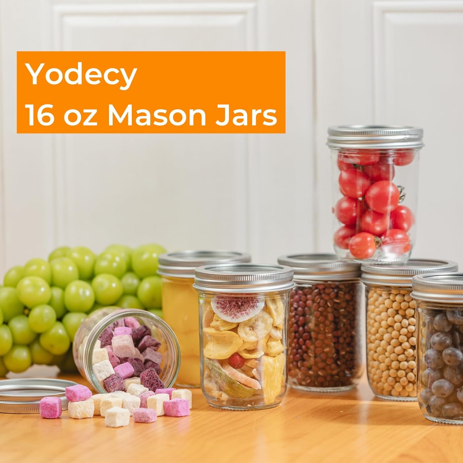 12 Pack 16 oz Wide Mouth Clear - огляд і ціна Food Storage With Glass Lids