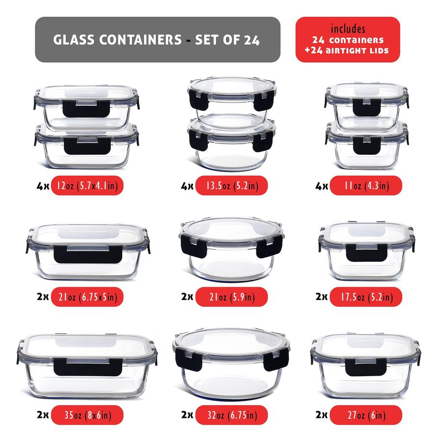48pc Glass Storage Containers  - огляд і ціна Storage Food Prep