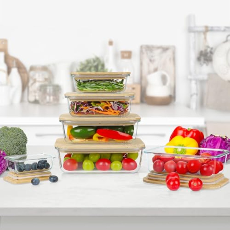 Glass Containers with Bamboo L - огляд і ціна Storage Food Prep
