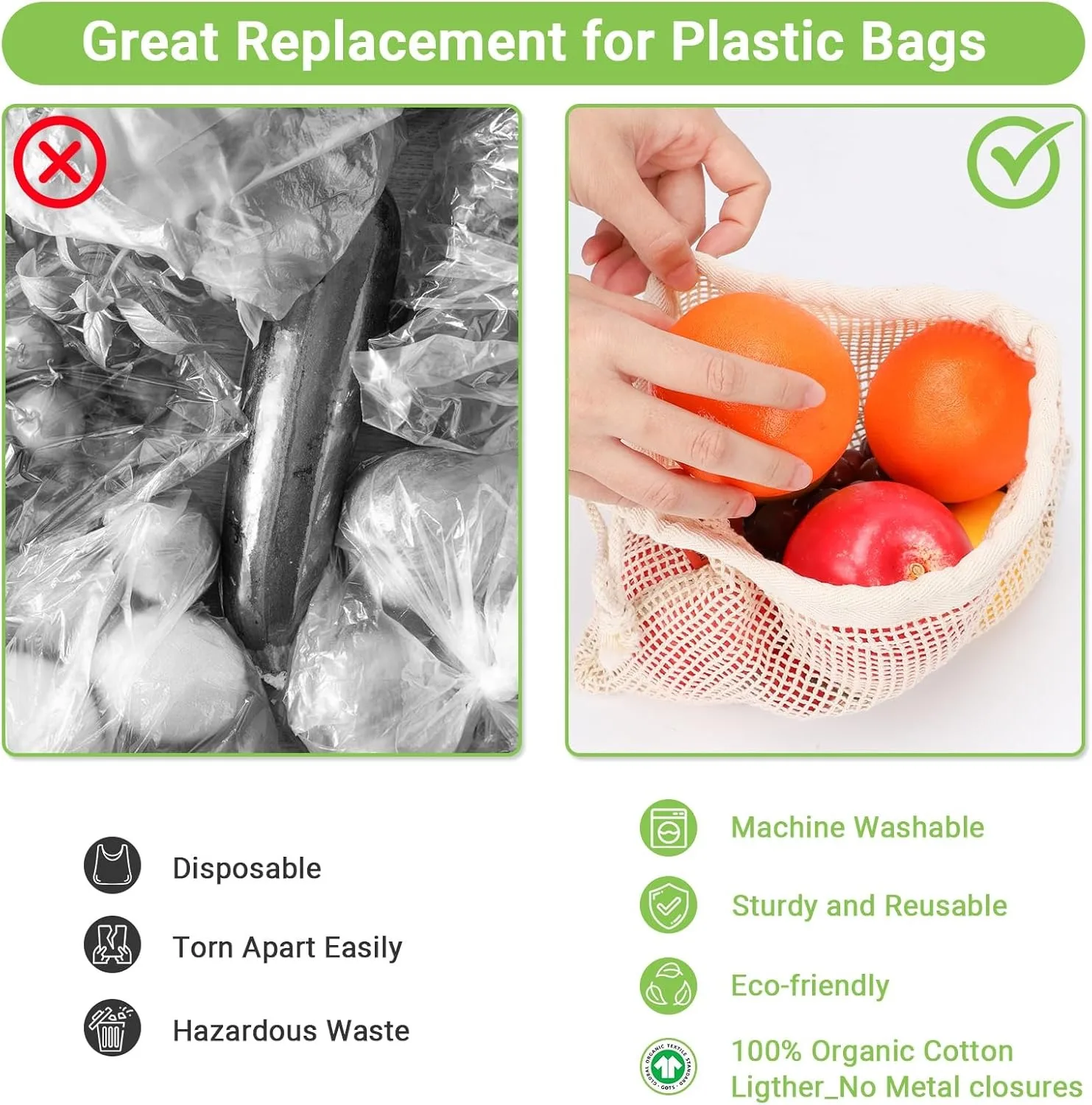 Weedi 3/6pack Reusable Cotton  - огляд і ціна Produce Bag Reusable Mesh