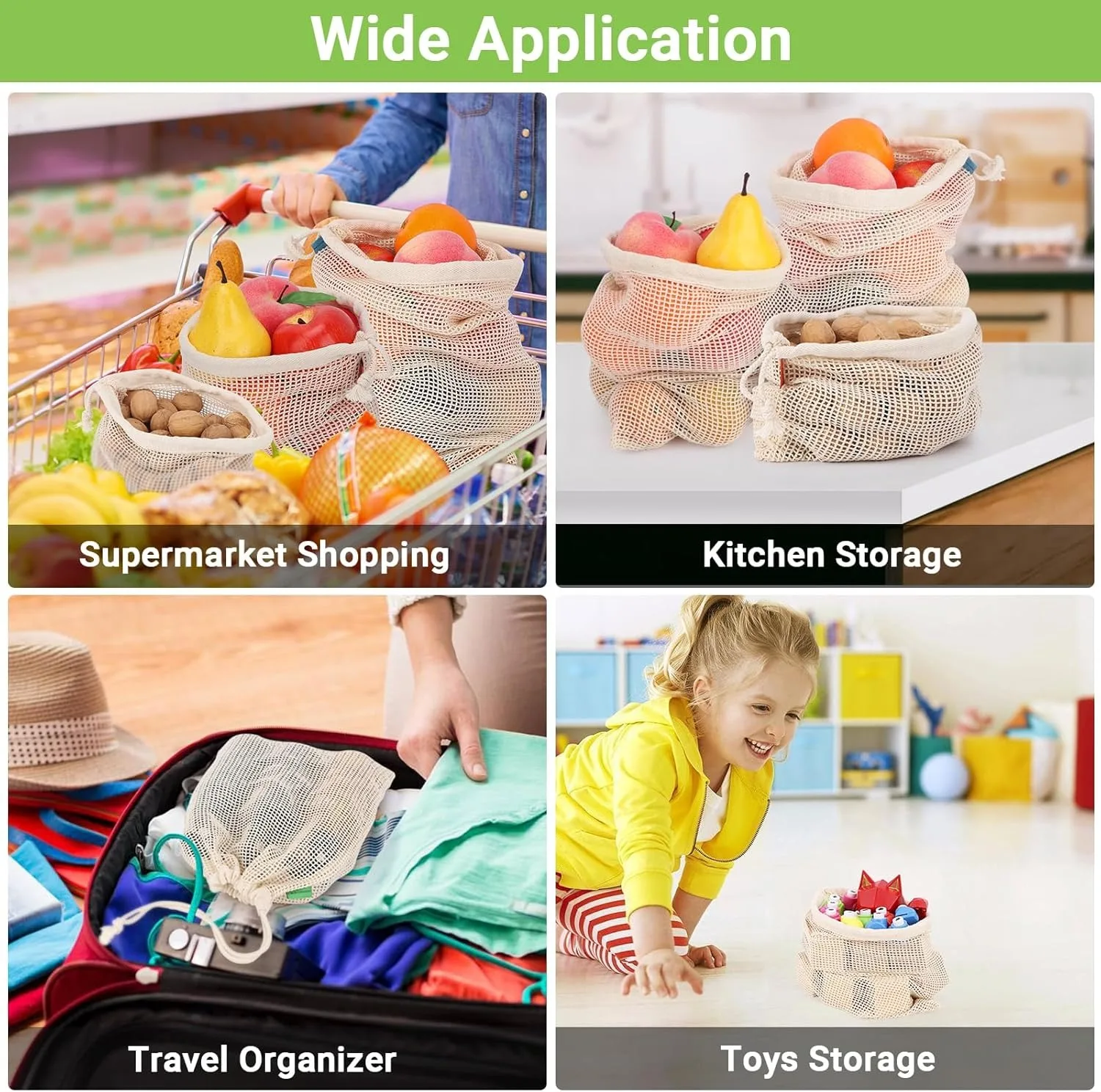 Weedi 3/6pack Reusable Cotton  - огляд і ціна Produce Bag Reusable Mesh