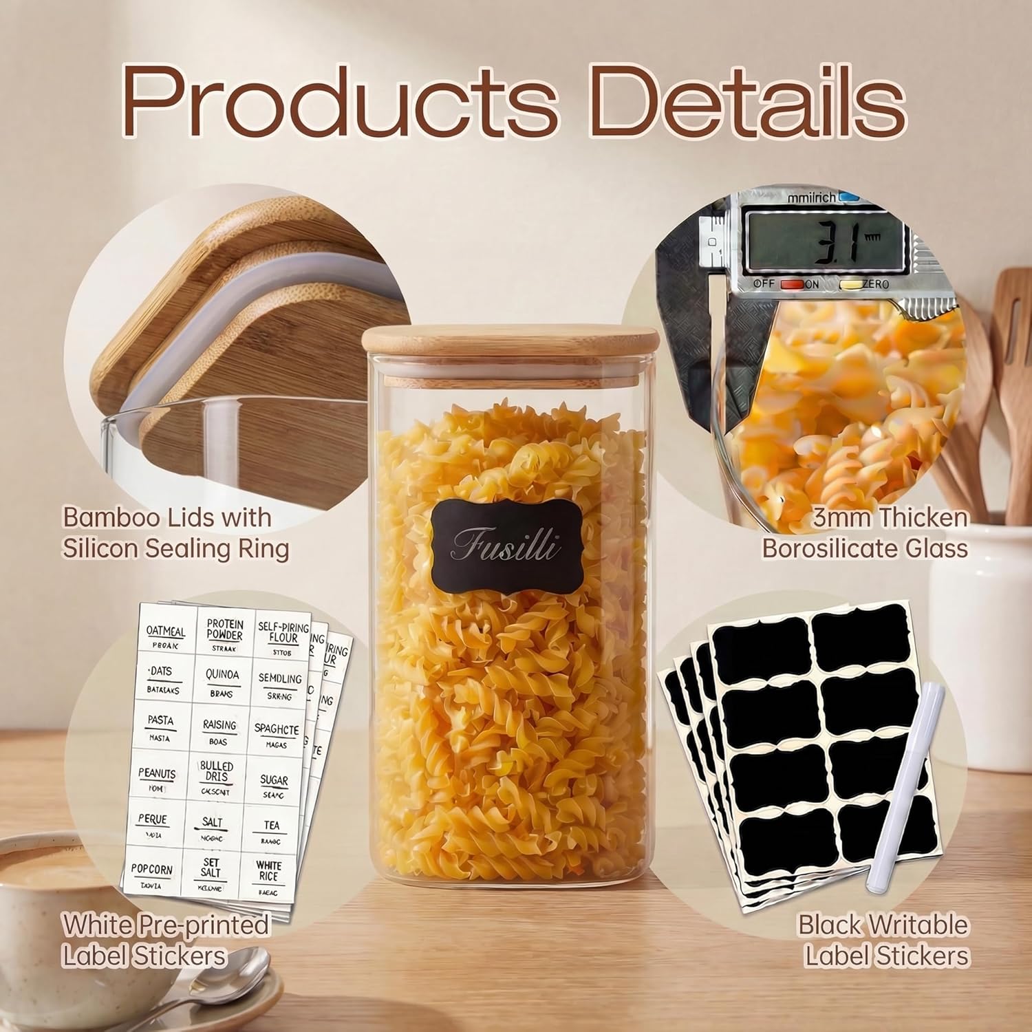 Square Glass Jars with Bamboo  - огляд і ціна Food Storage With Glass Lids
