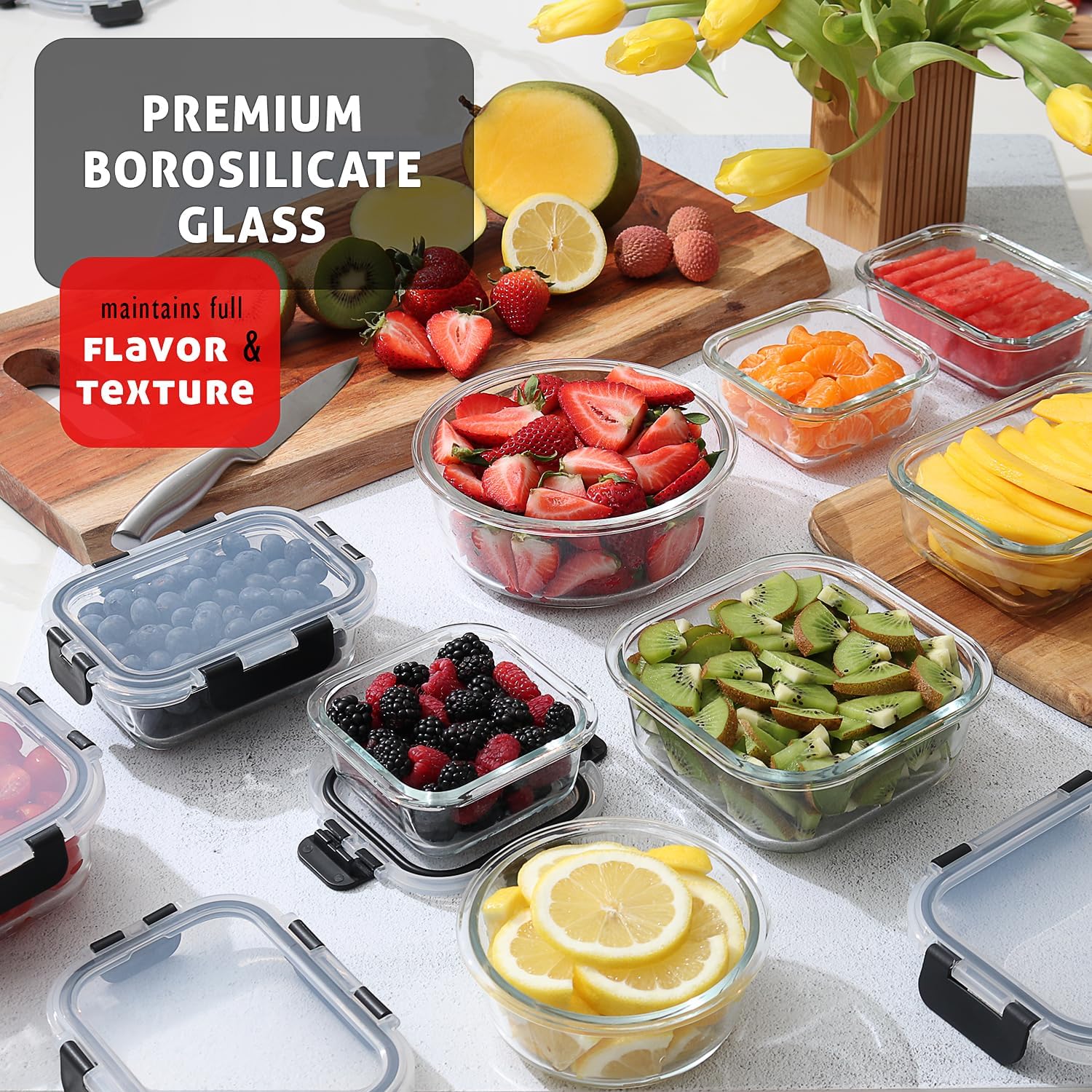 48-Piece Glass Food Storage Co - огляд і ціна Food Storage With Glass Lids